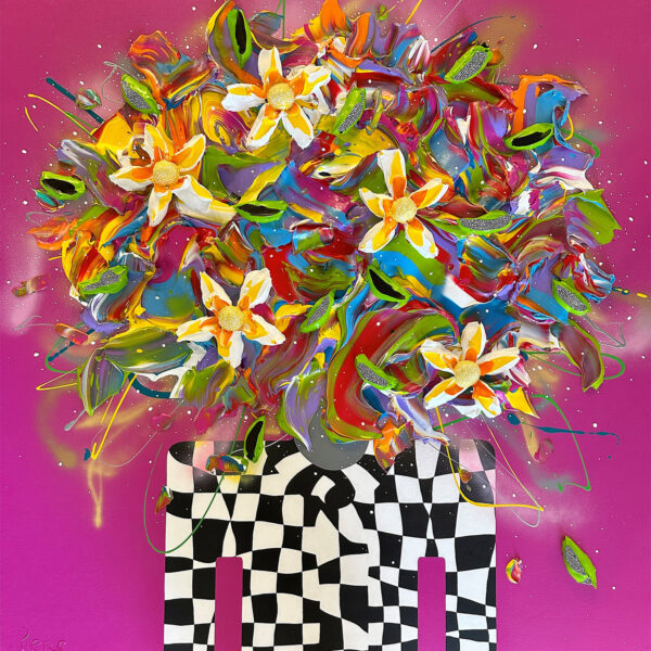 527. the motion in commotion 1 - Exploding Head - Prink 120 x 120cm acrylic impasto, ink and resin on canvas on board 9500AUD copy