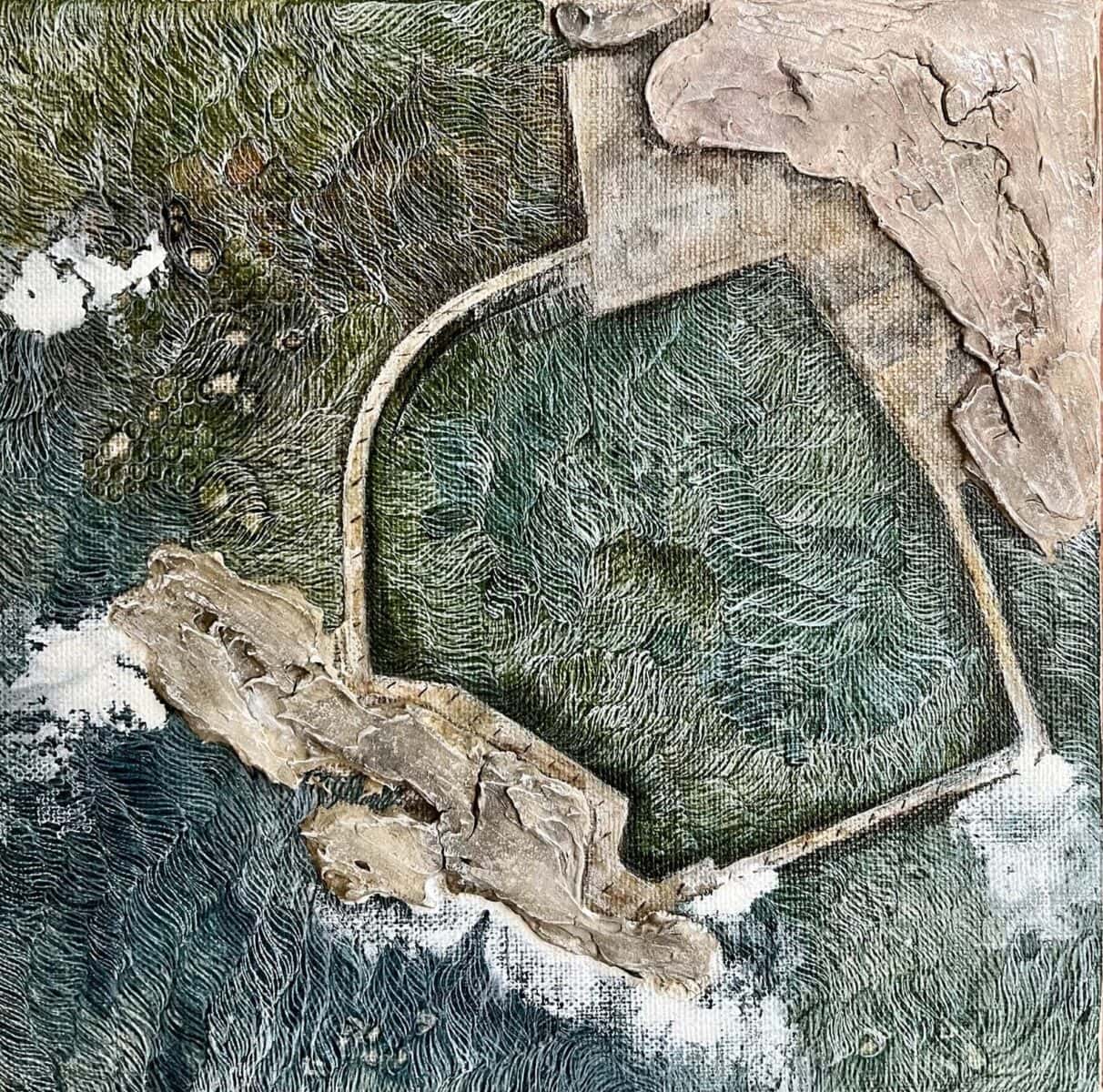 Malabar Pool 20x20cm ink and cement on linen.